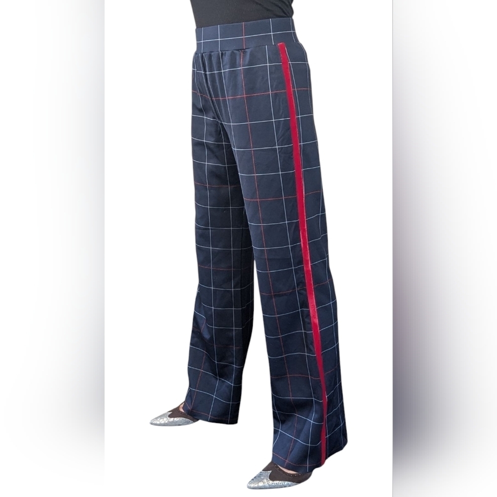 Ultracor Plaid Wide Leg Track Pants Navy Red Side Stripe S